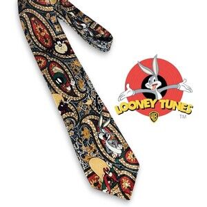 Vintage Looney Tunes Mania Paisley Character Necktie 1993 Warner Bros 3.75” Wide